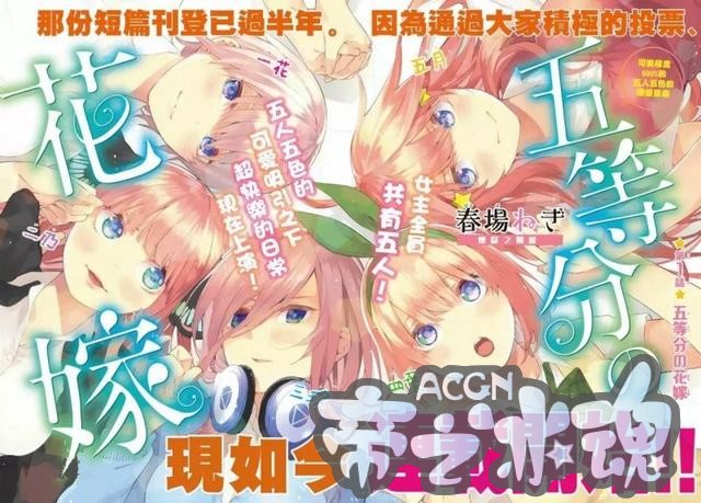 恋爱漫画《五等分的花嫁》动画化决定 2019年4月开播
