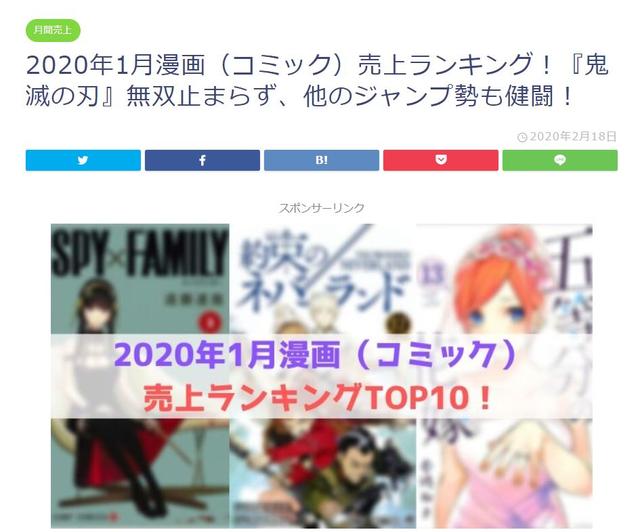 1月日本漫画销量排名，梦幻岛击败鬼灭之刃排首位