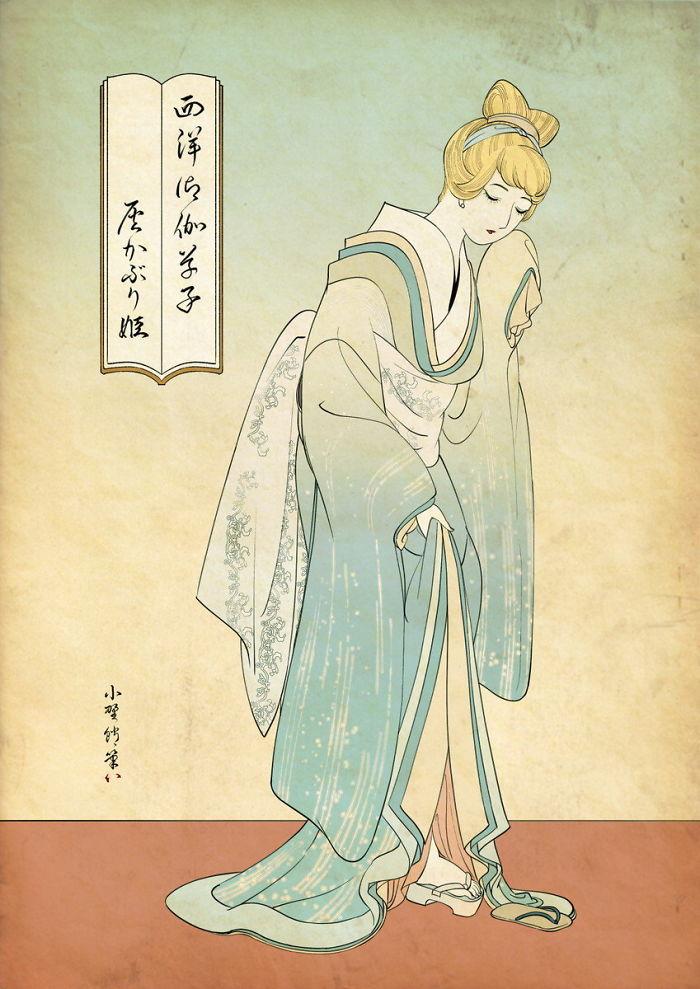 日本画师绘制浮世绘风迪士尼公主与众多帝之冰魂动漫角色