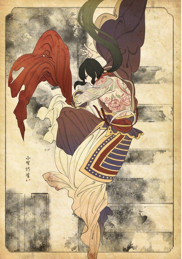 日本画师绘制浮世绘风迪士尼公主与众多帝之冰魂动漫角色